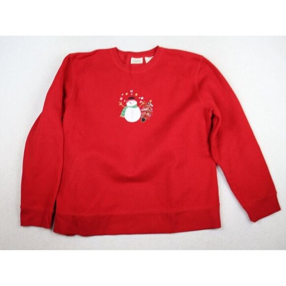 CLASSIC ELEMENTS - WOMEN'S RED SNOWMAN EMBELLISHED PULLOVER SWEATSHIRT - SIZE M - Picture 1 of 10
